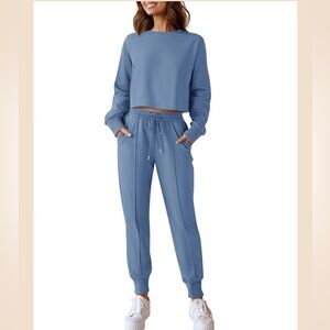 ZESICA CROP TOP AND PANTS JOGGER LONG SLEEPWEAR LOUNGEWEAR